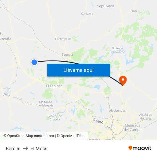 Bercial to El Molar map