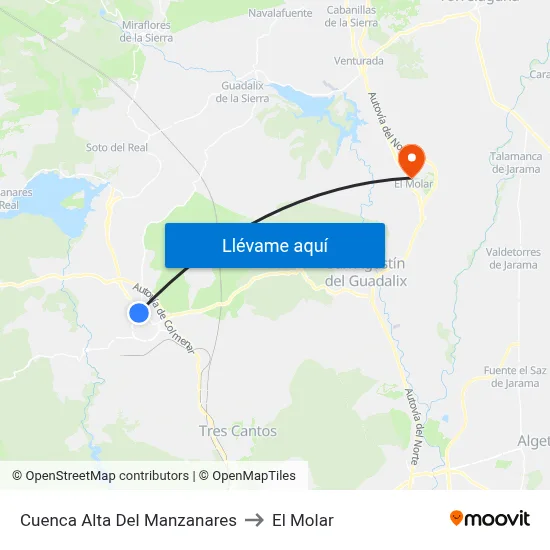 Cuenca Alta Del Manzanares to El Molar map