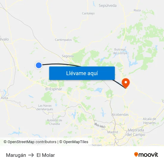 Marugán to El Molar map