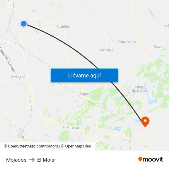 Mojados to El Molar map