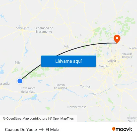 Cuacos De Yuste to El Molar map