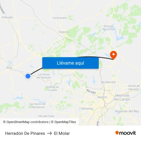 Herradón De Pinares to El Molar map