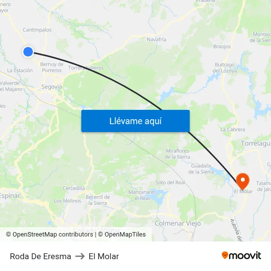 Roda De Eresma to El Molar map
