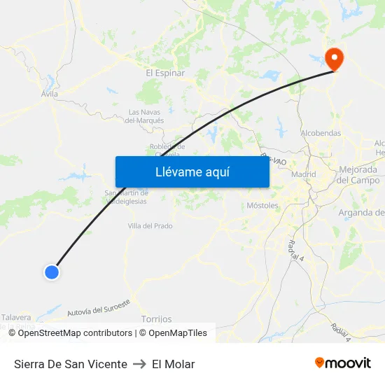 Sierra De San Vicente to El Molar map