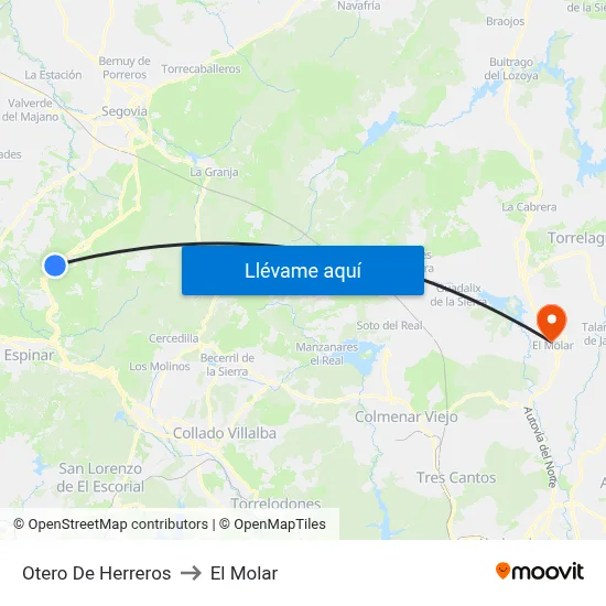 Otero De Herreros to El Molar map