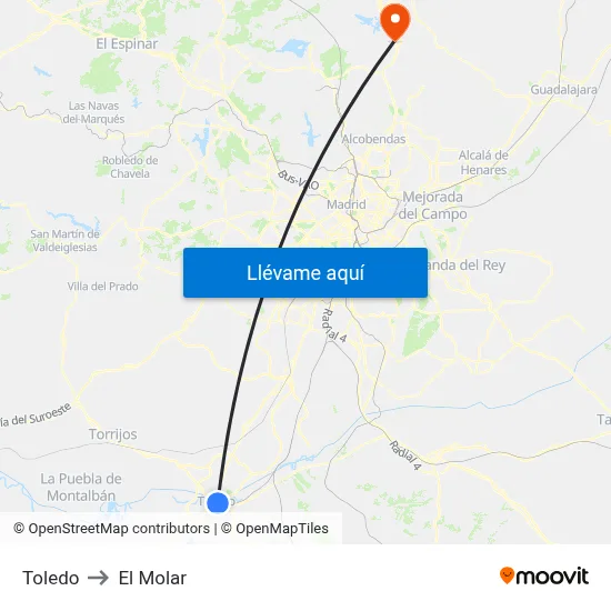 Toledo to El Molar map