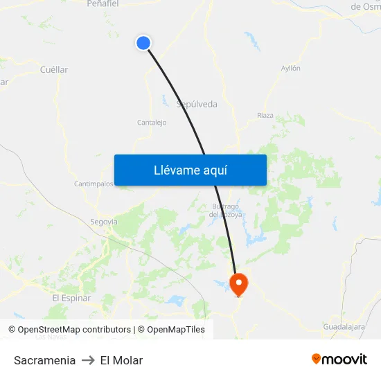 Sacramenia to El Molar map