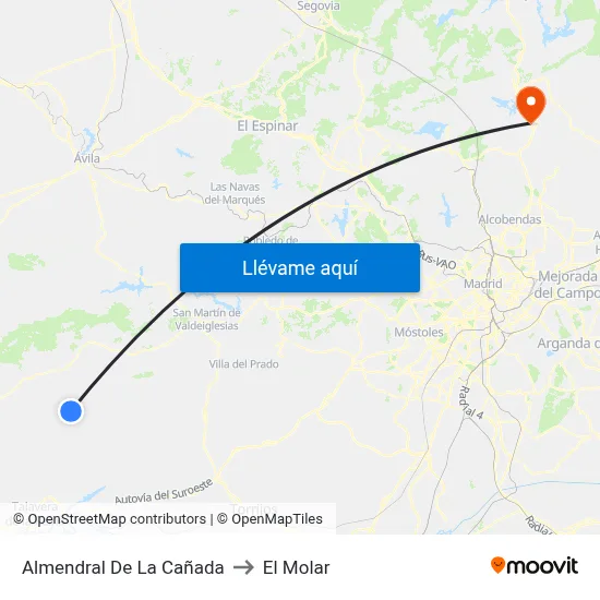 Almendral De La Cañada to El Molar map