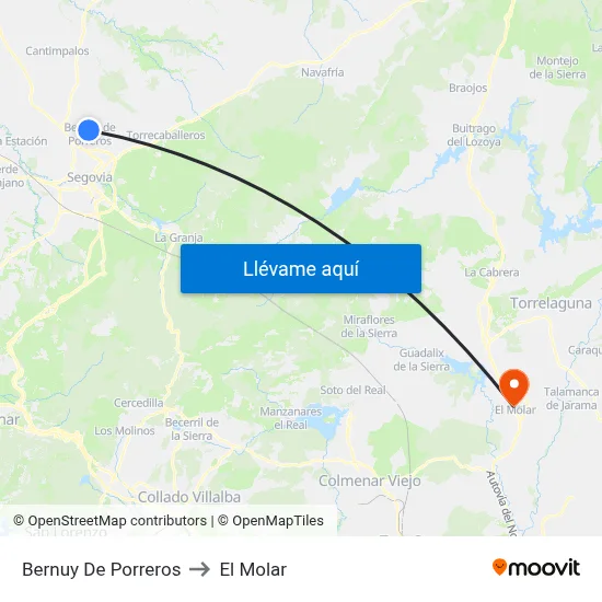 Bernuy De Porreros to El Molar map
