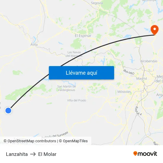 Lanzahíta to El Molar map