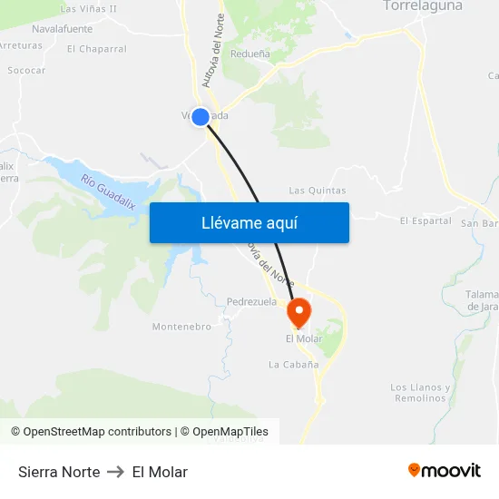 Sierra Norte to El Molar map