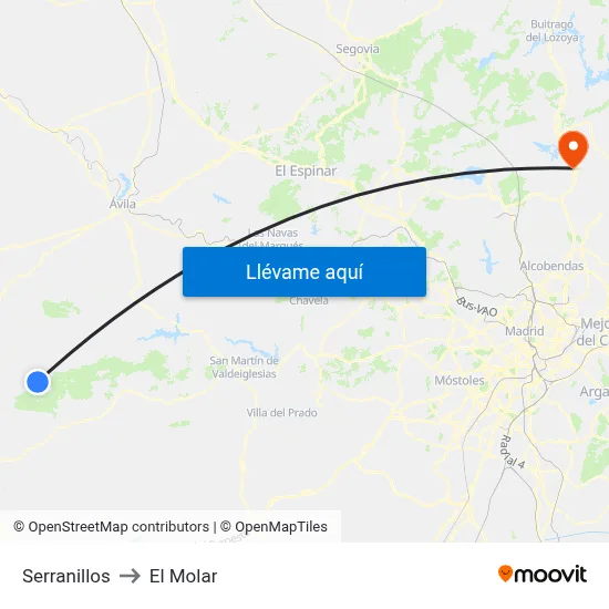 Serranillos to El Molar map