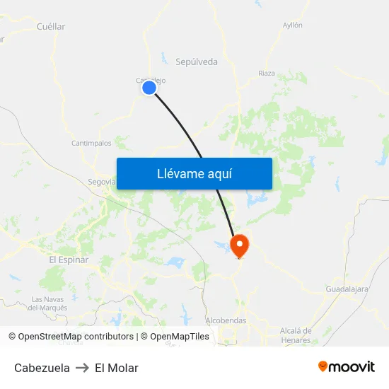 Cabezuela to El Molar map