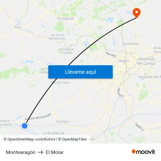 Montearagón to El Molar map
