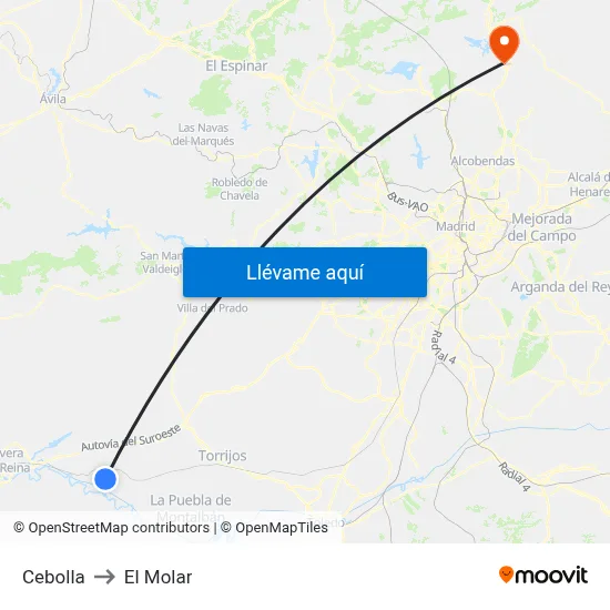Cebolla to El Molar map