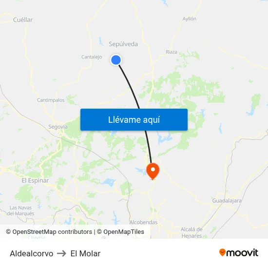 Aldealcorvo to El Molar map