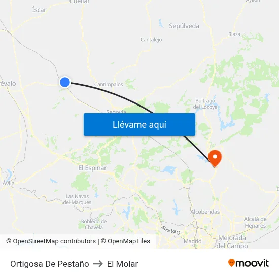 Ortigosa De Pestaño to El Molar map