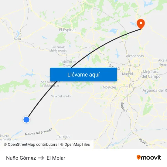 Nuño Gómez to El Molar map