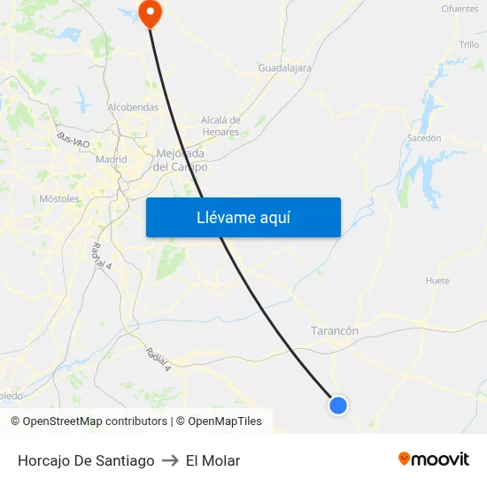 Horcajo De Santiago to El Molar map