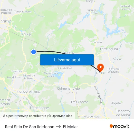 Real Sitio De San Ildefonso to El Molar map