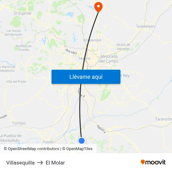 Villasequilla to El Molar map