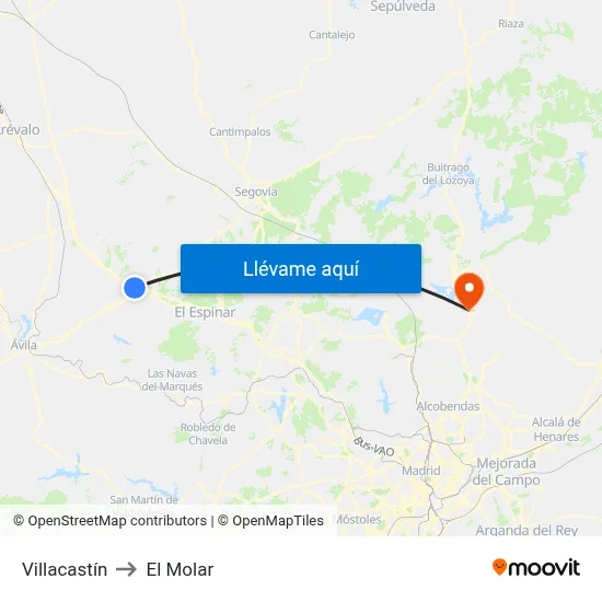 Villacastín to El Molar map