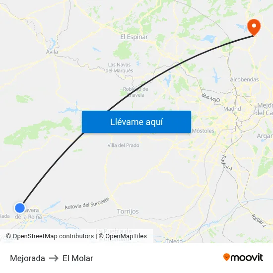 Mejorada to El Molar map