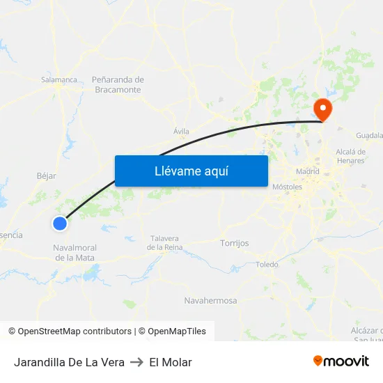 Jarandilla De La Vera to El Molar map
