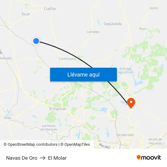 Navas De Oro to El Molar map
