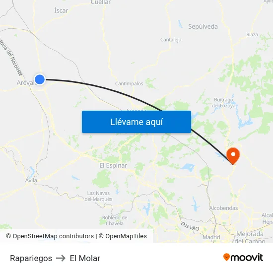 Rapariegos to El Molar map