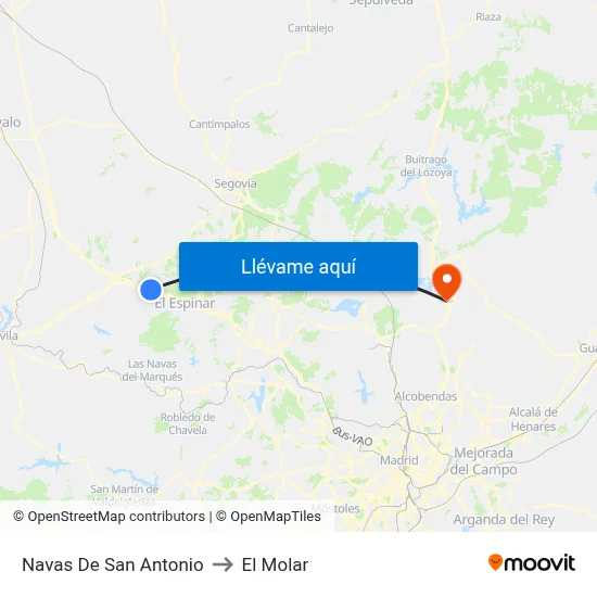 Navas De San Antonio to El Molar map