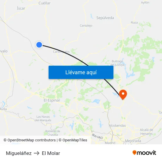 Migueláñez to El Molar map
