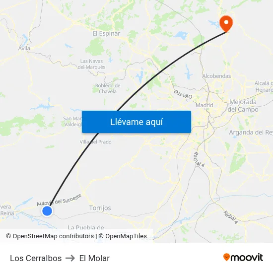 Los Cerralbos to El Molar map