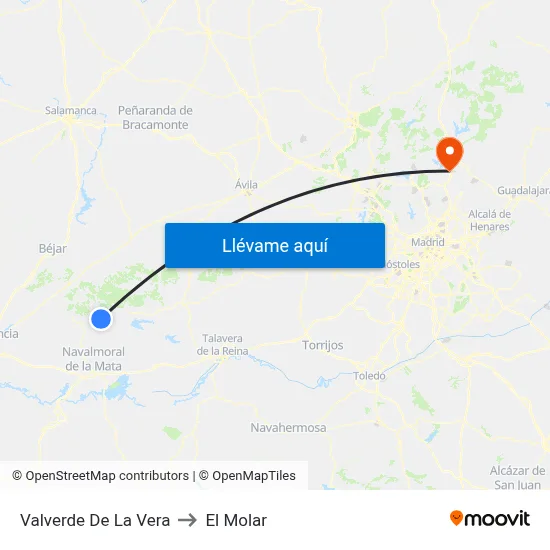 Valverde De La Vera to El Molar map