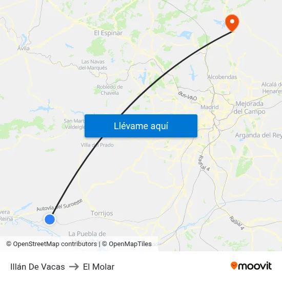 Illán De Vacas to El Molar map