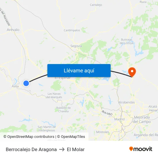 Berrocalejo De Aragona to El Molar map