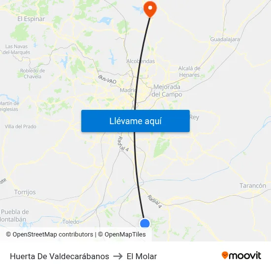 Huerta De Valdecarábanos to El Molar map