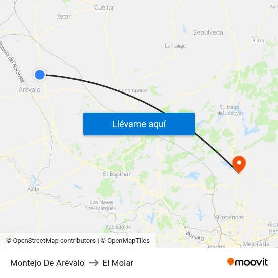 Montejo De Arévalo to El Molar map
