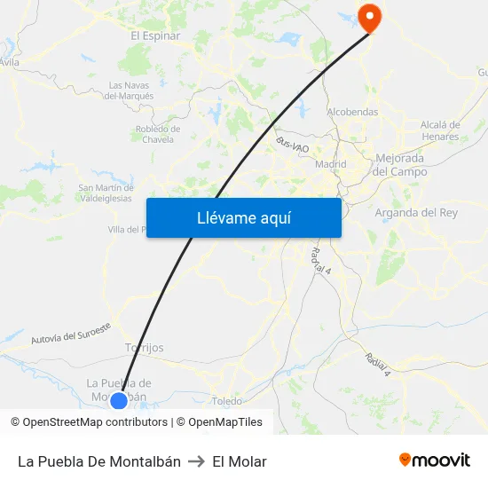 La Puebla De Montalbán to El Molar map