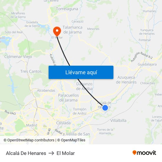 Alcalá De Henares to El Molar map