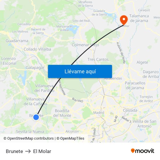 Brunete to El Molar map