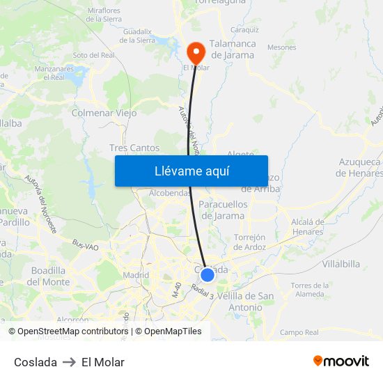 Coslada to El Molar map