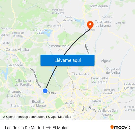 Las Rozas De Madrid to El Molar map