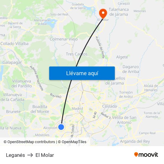 Leganés to El Molar map