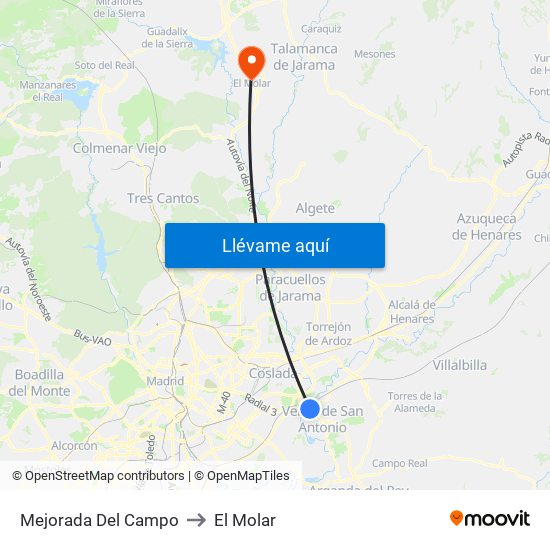 Mejorada Del Campo to El Molar map