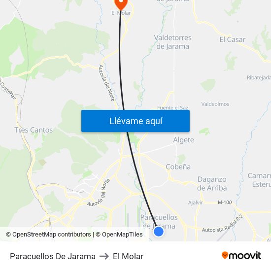Paracuellos De Jarama to El Molar map
