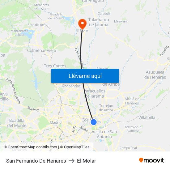 San Fernando De Henares to El Molar map