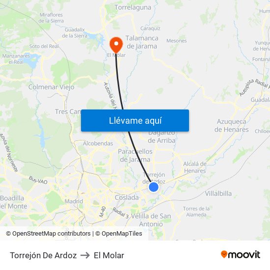 Torrejón De Ardoz to El Molar map
