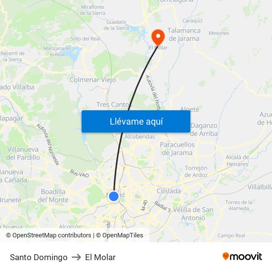 Santo Domingo to El Molar map