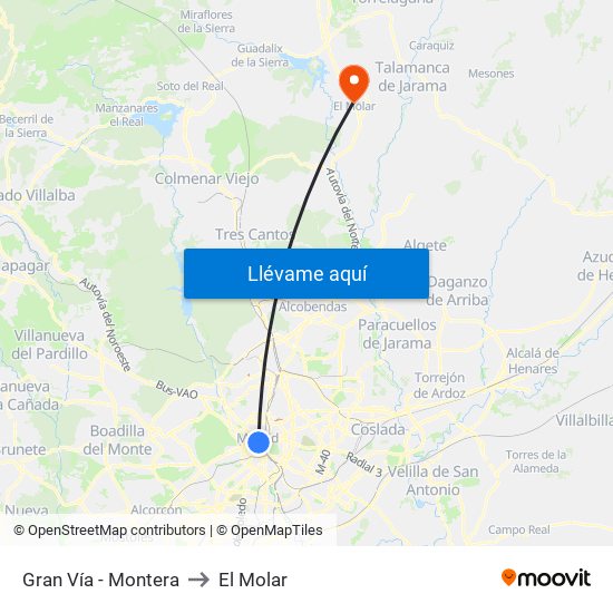 Gran Vía - Montera to El Molar map